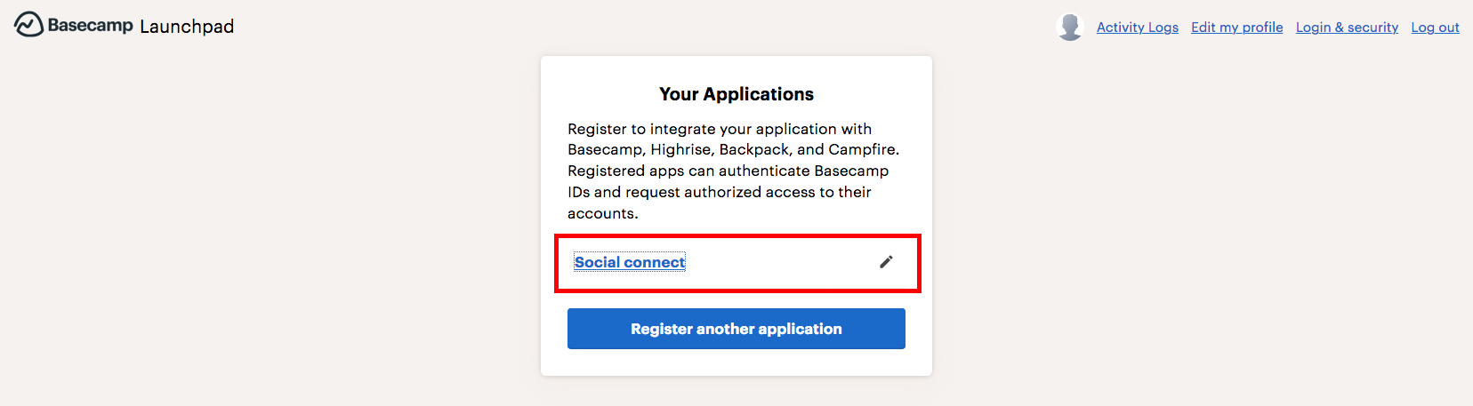 Select your registered application