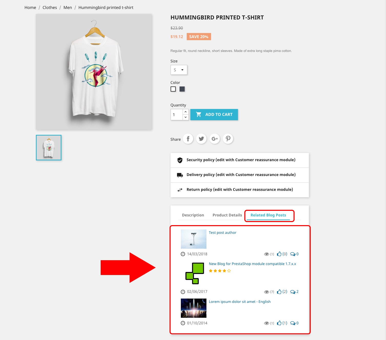 result on the product page