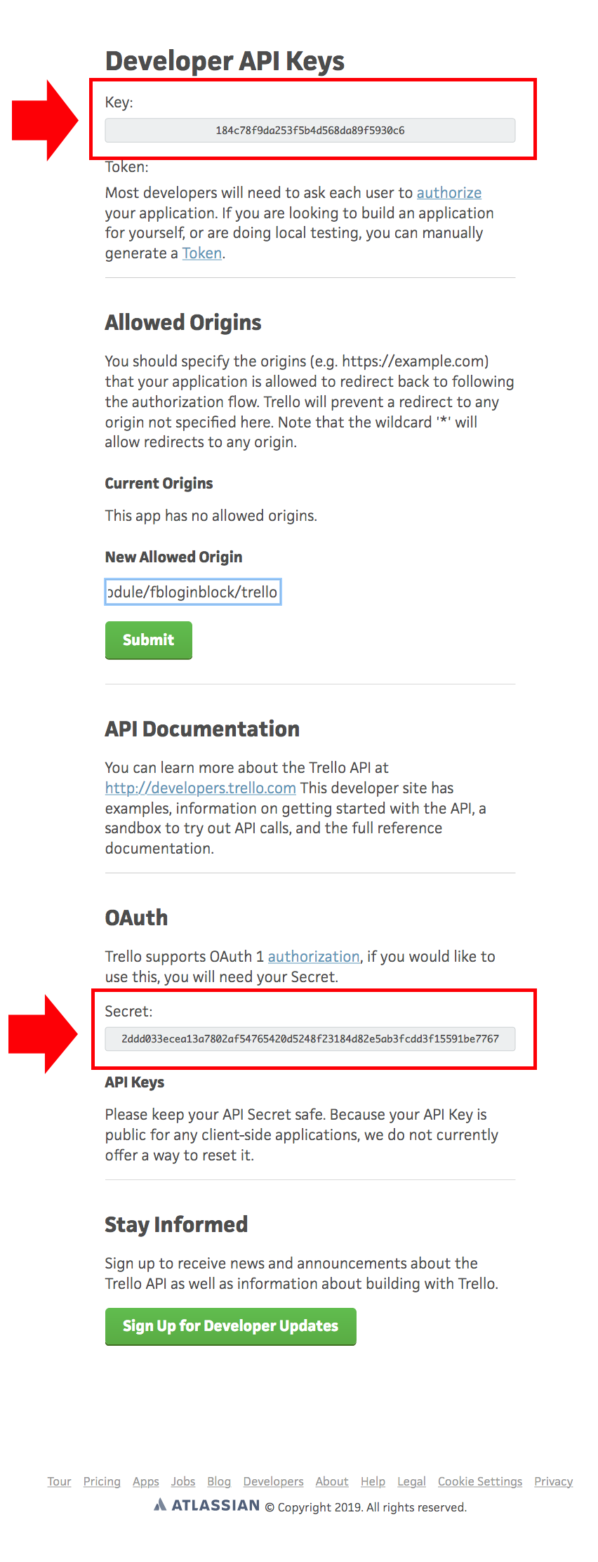 Copy the generated Key and Secret