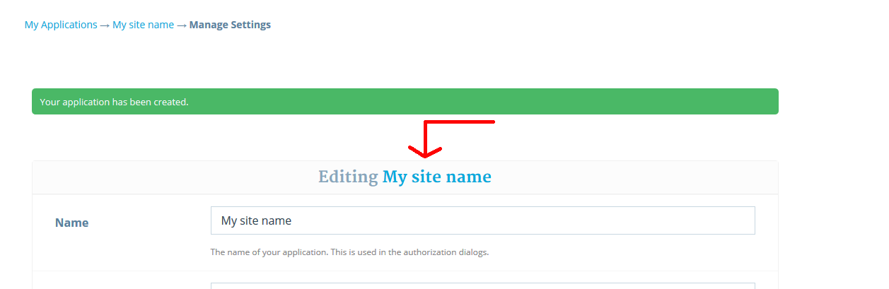 Click Editing your name of application
